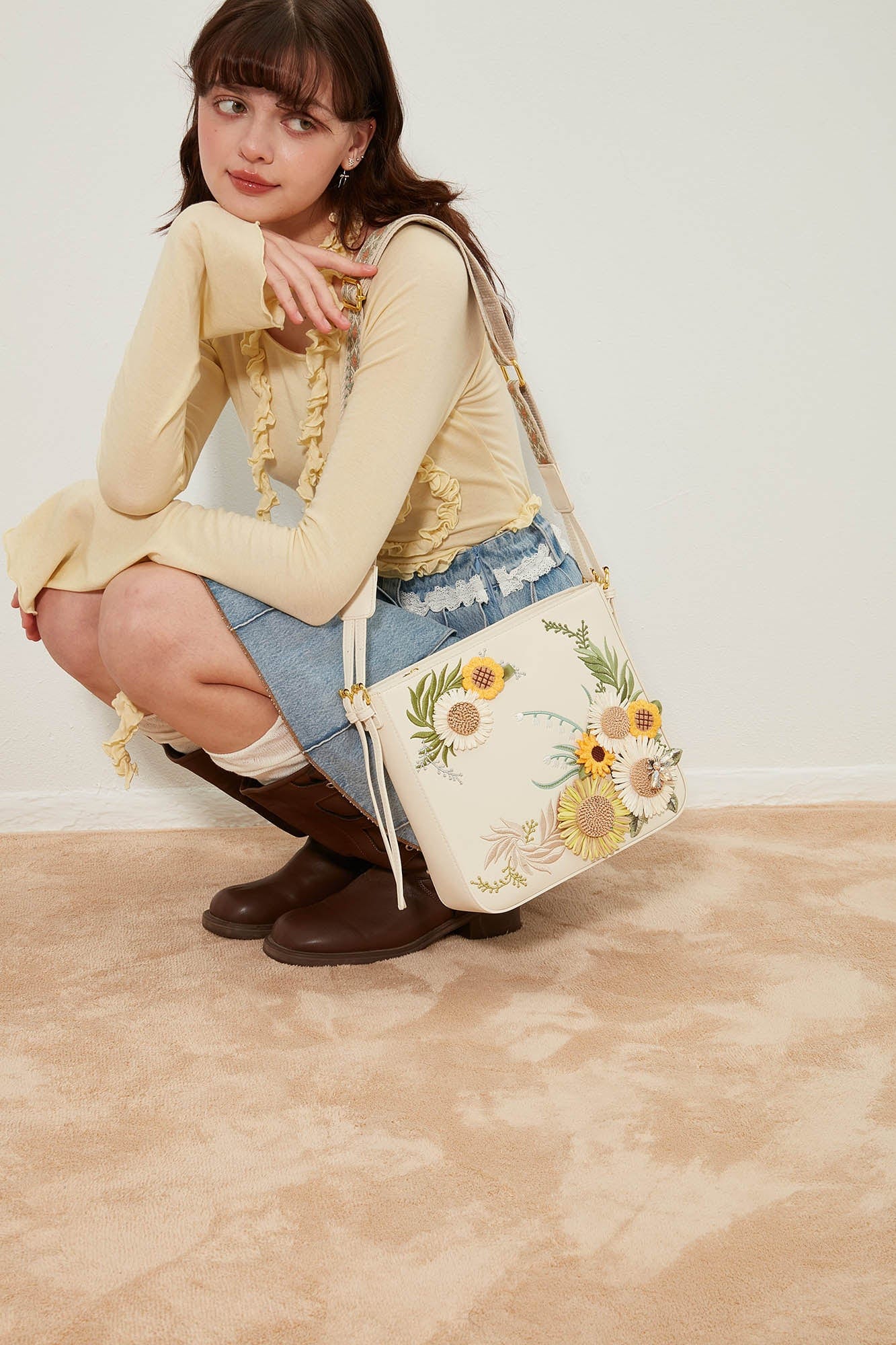 Chic Sunflower Embroidered Bag