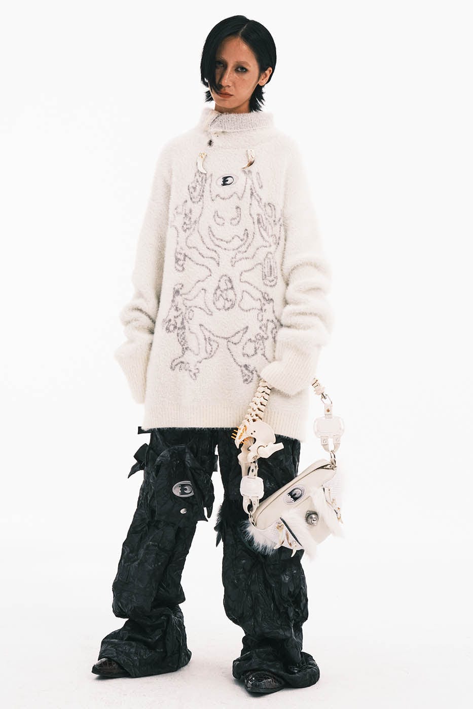 Stylish Skeleton-Inspired Fur Bag