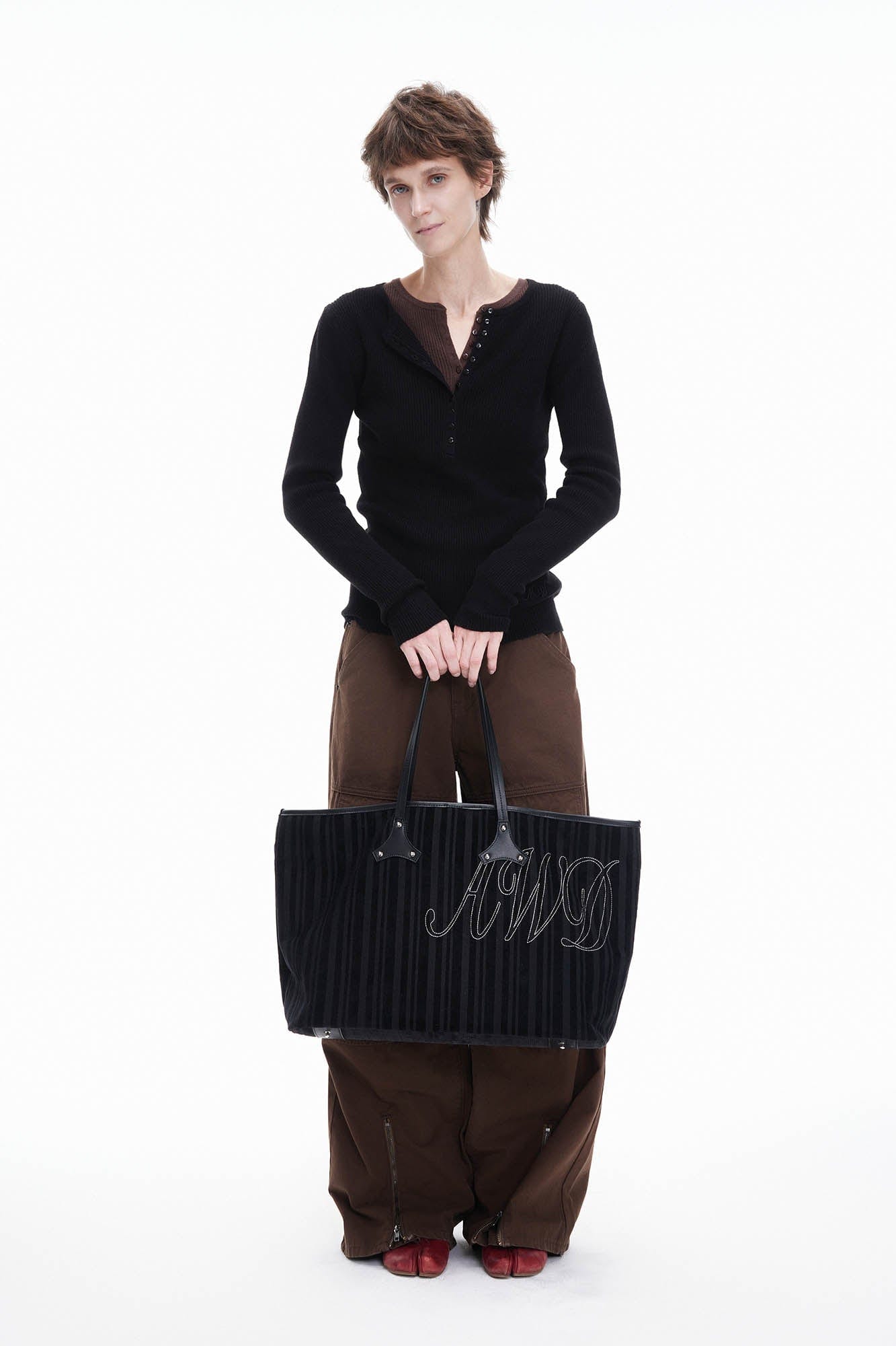 Stylish Corduroy & Leather Bag