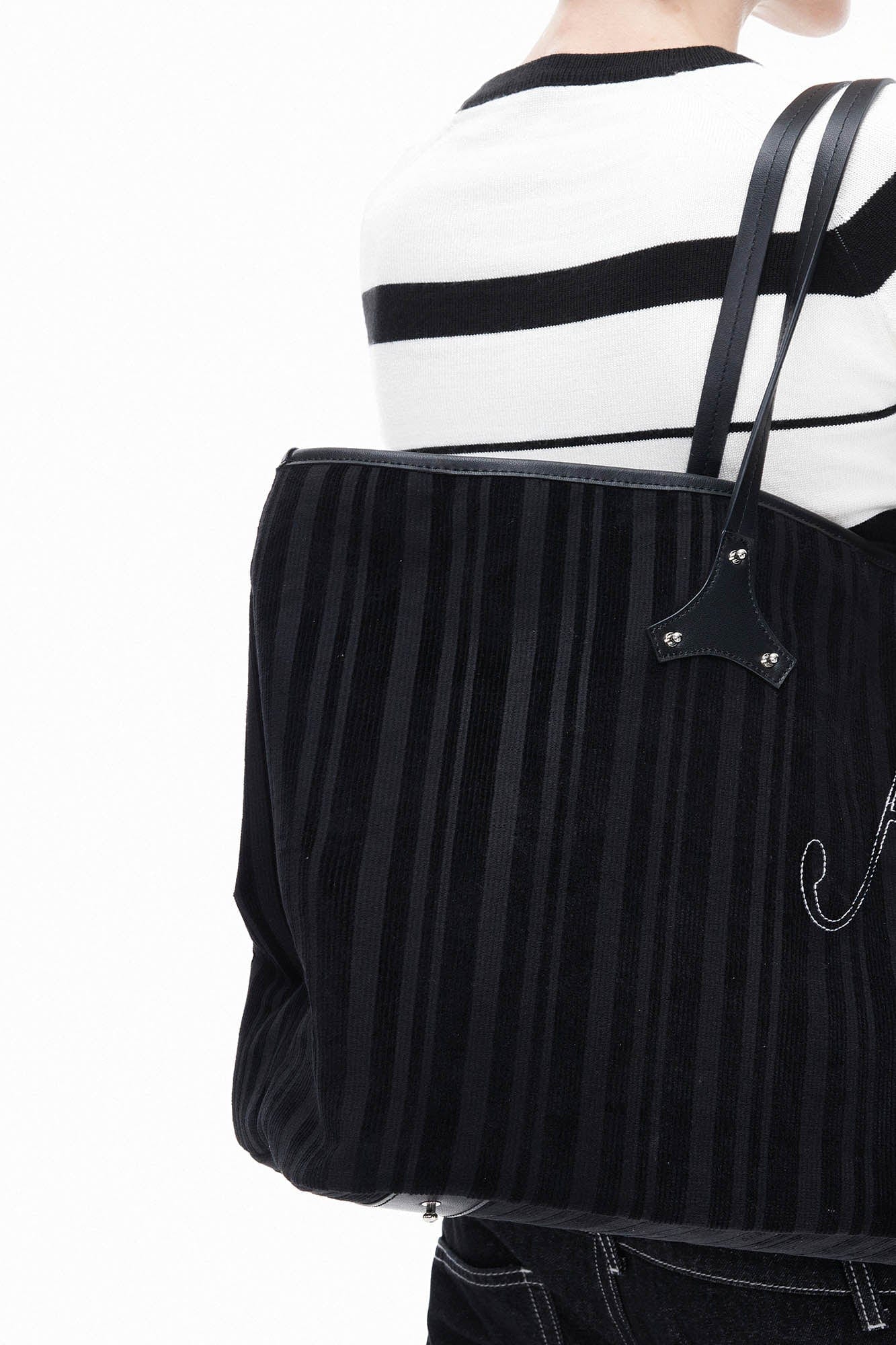 Stylish Corduroy & Leather Bag