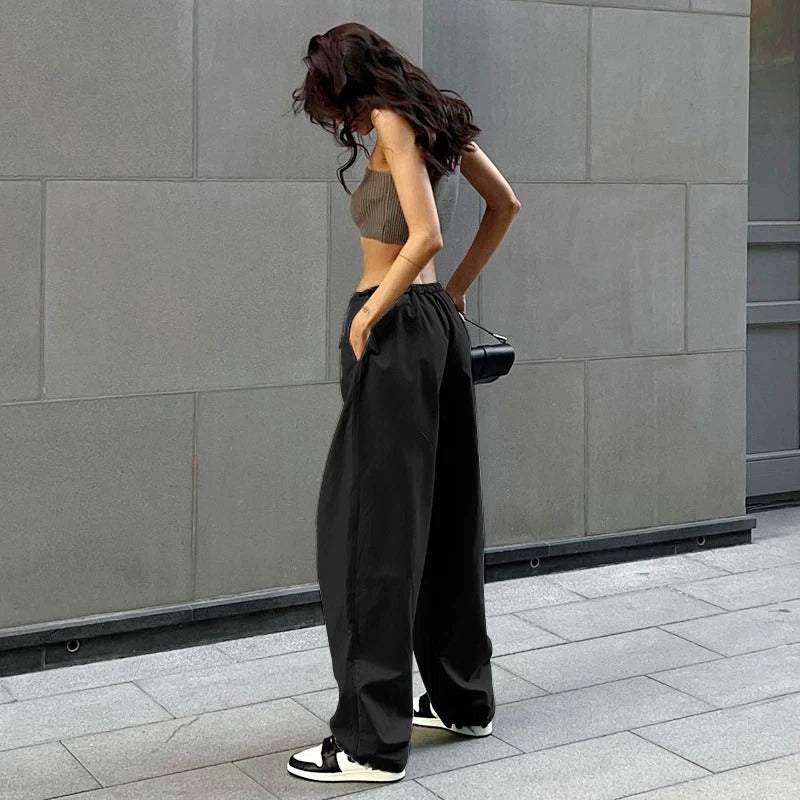 Black parachute pants