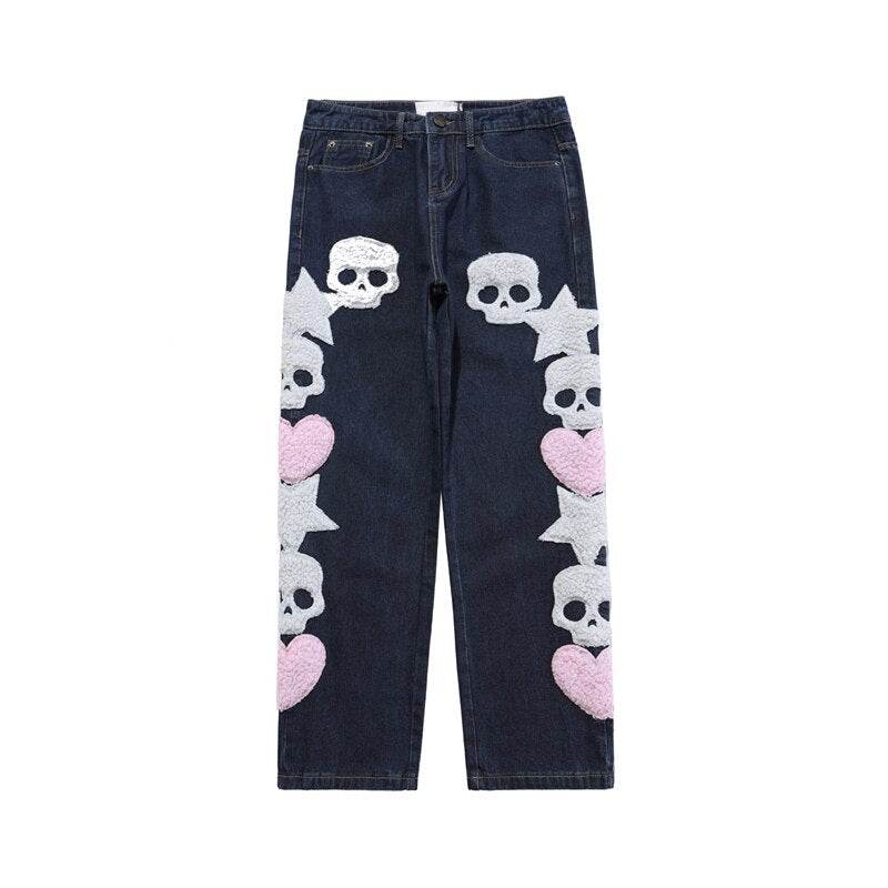 Blue Unique Skull Jeans