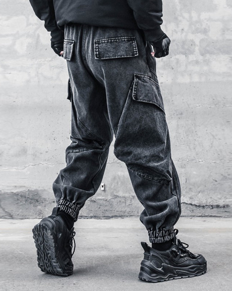 Sleek Black Denim Cargo Trousers