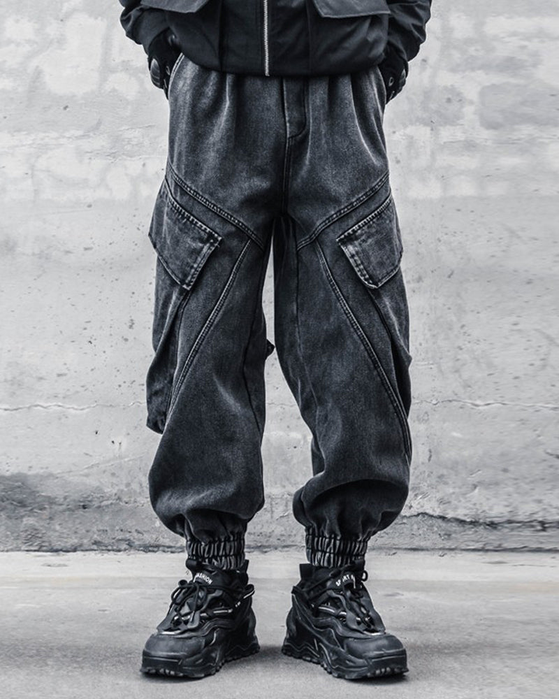 Sleek Black Denim Cargo Trousers