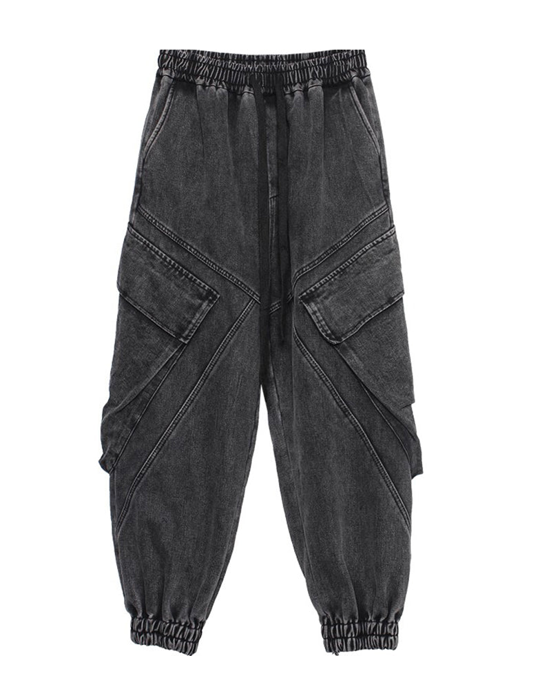Sleek Black Denim Cargo Trousers