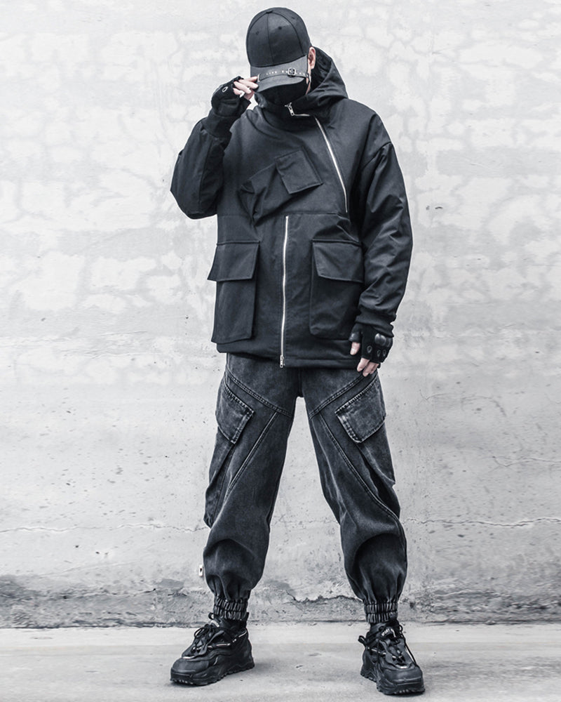 Sleek Black Denim Cargo Trousers