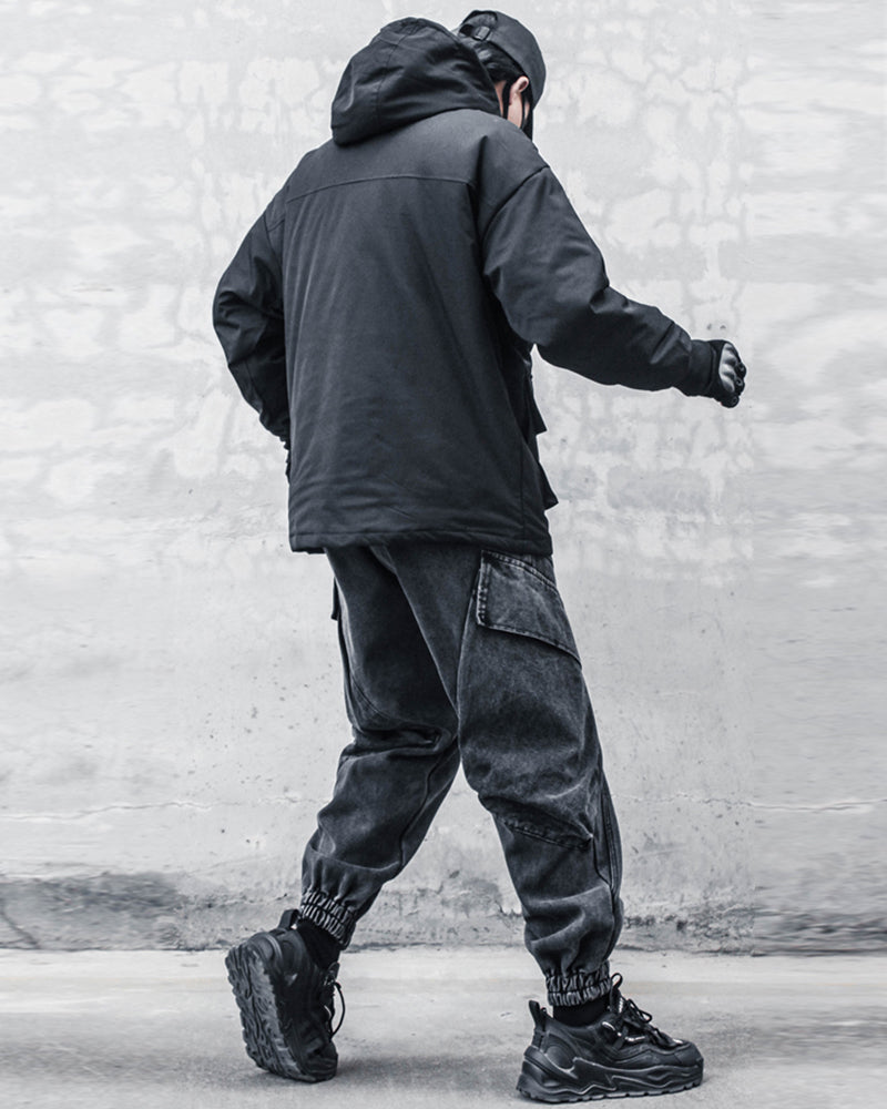 Sleek Black Denim Cargo Trousers