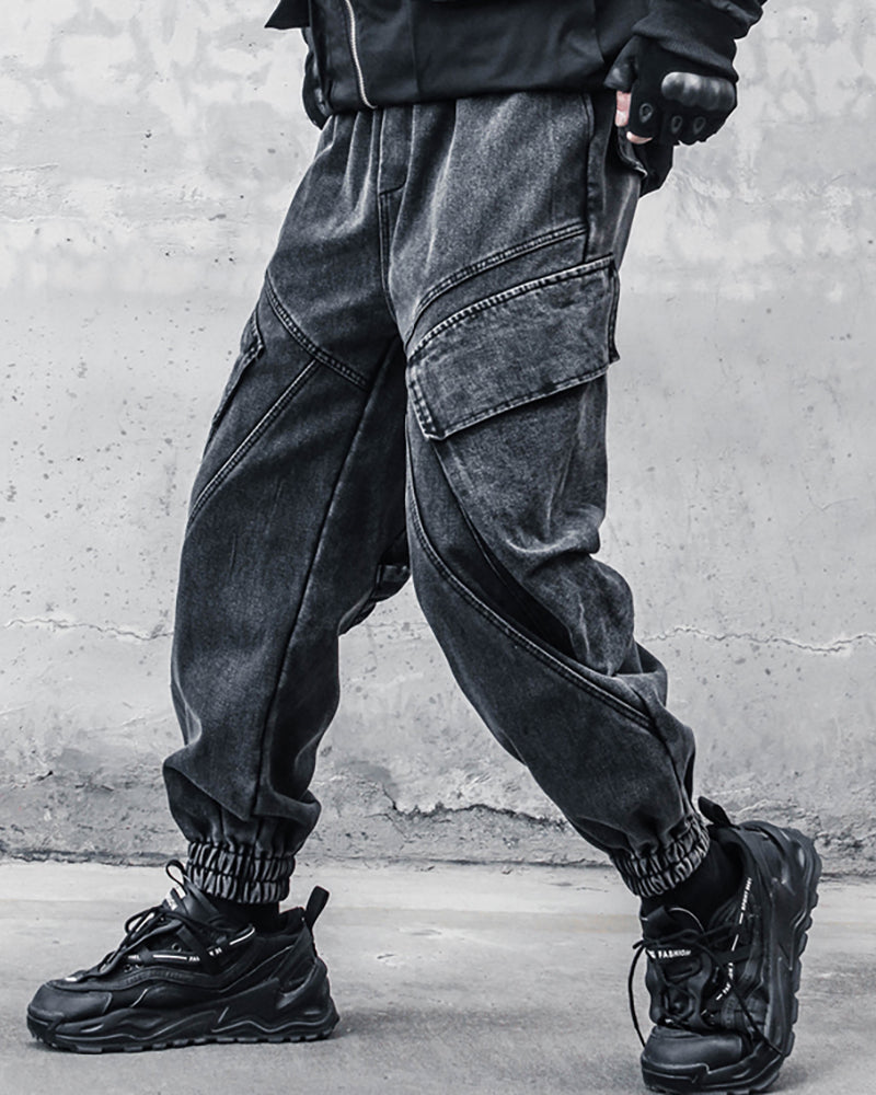 Sleek Black Denim Cargo Trousers