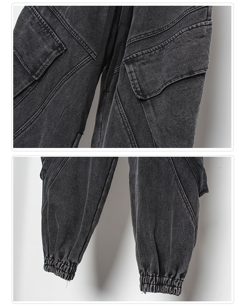 Sleek Black Denim Cargo Trousers
