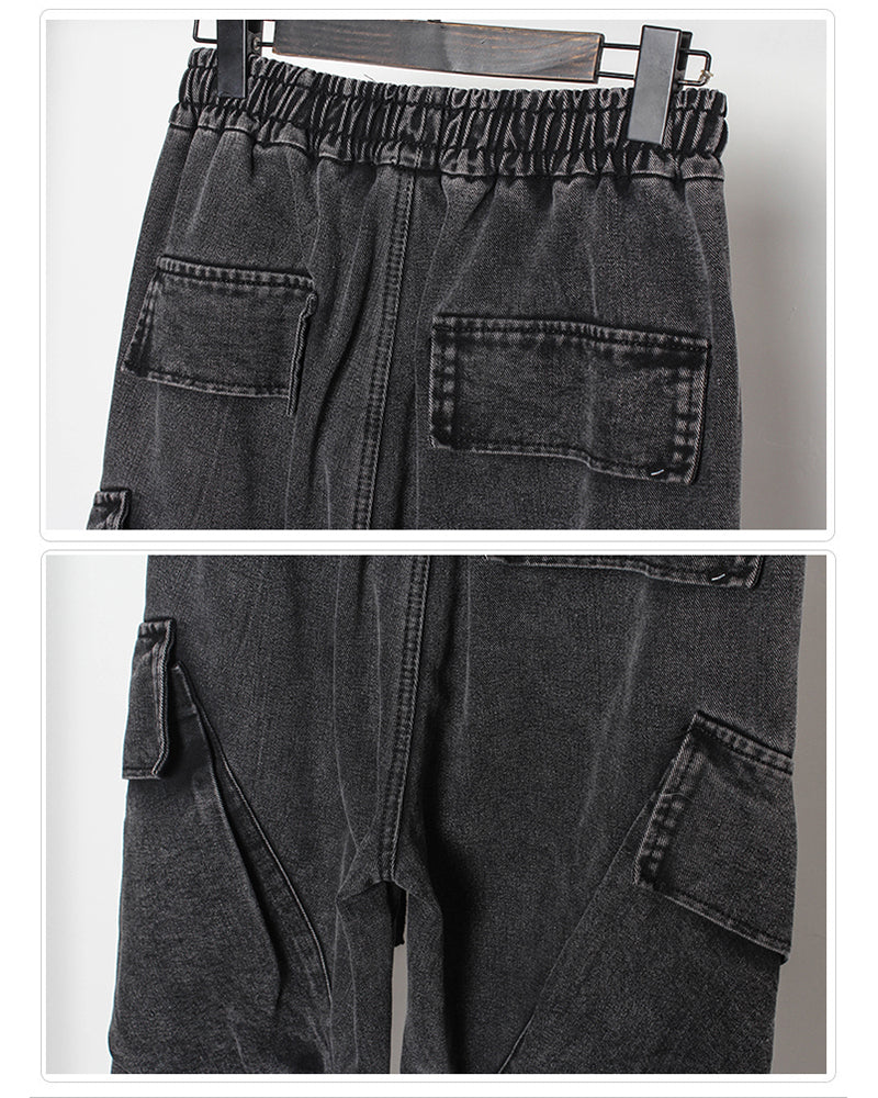 Sleek Black Denim Cargo Trousers