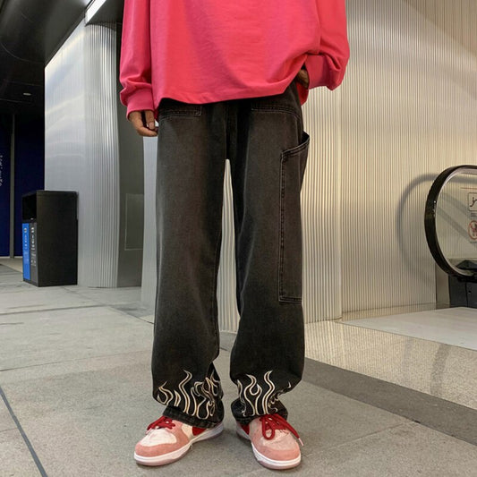 Flame Print Oversized Jeans
