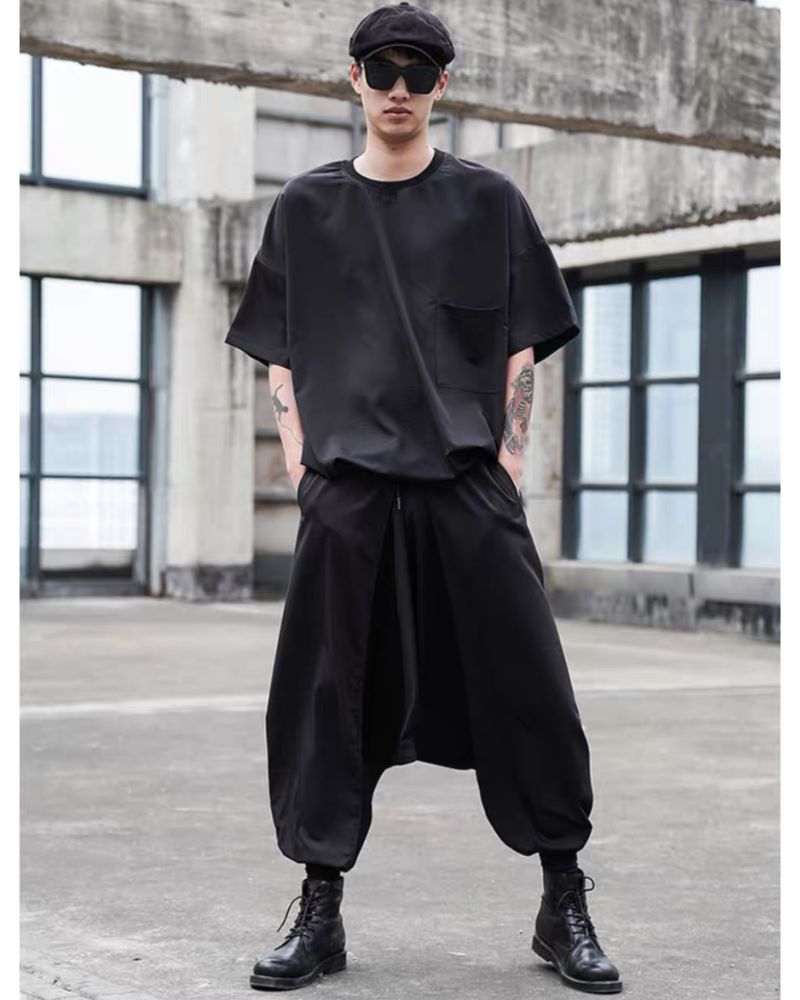 Chic Black Techwear Hakama Pants