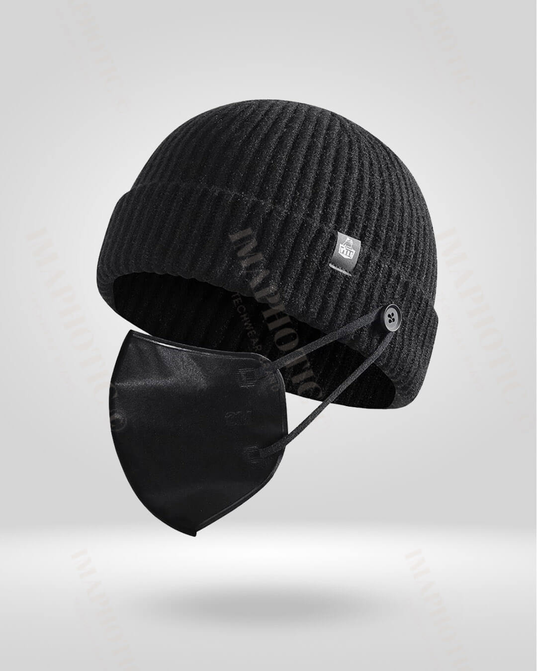 Buttoned Rib Knit Beanie