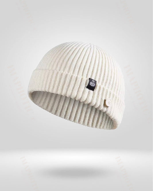 Buttoned Rib Knit Beanie