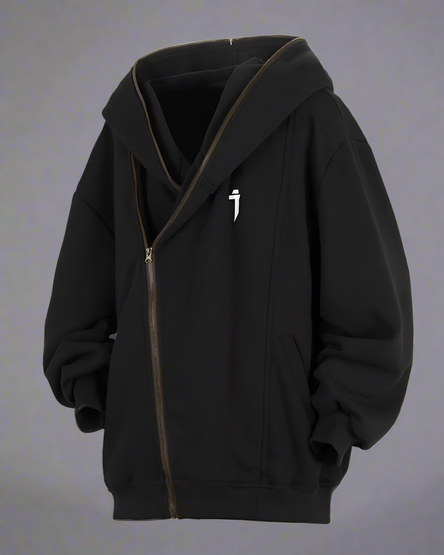 Stylish Diagonal Zip Hoodie