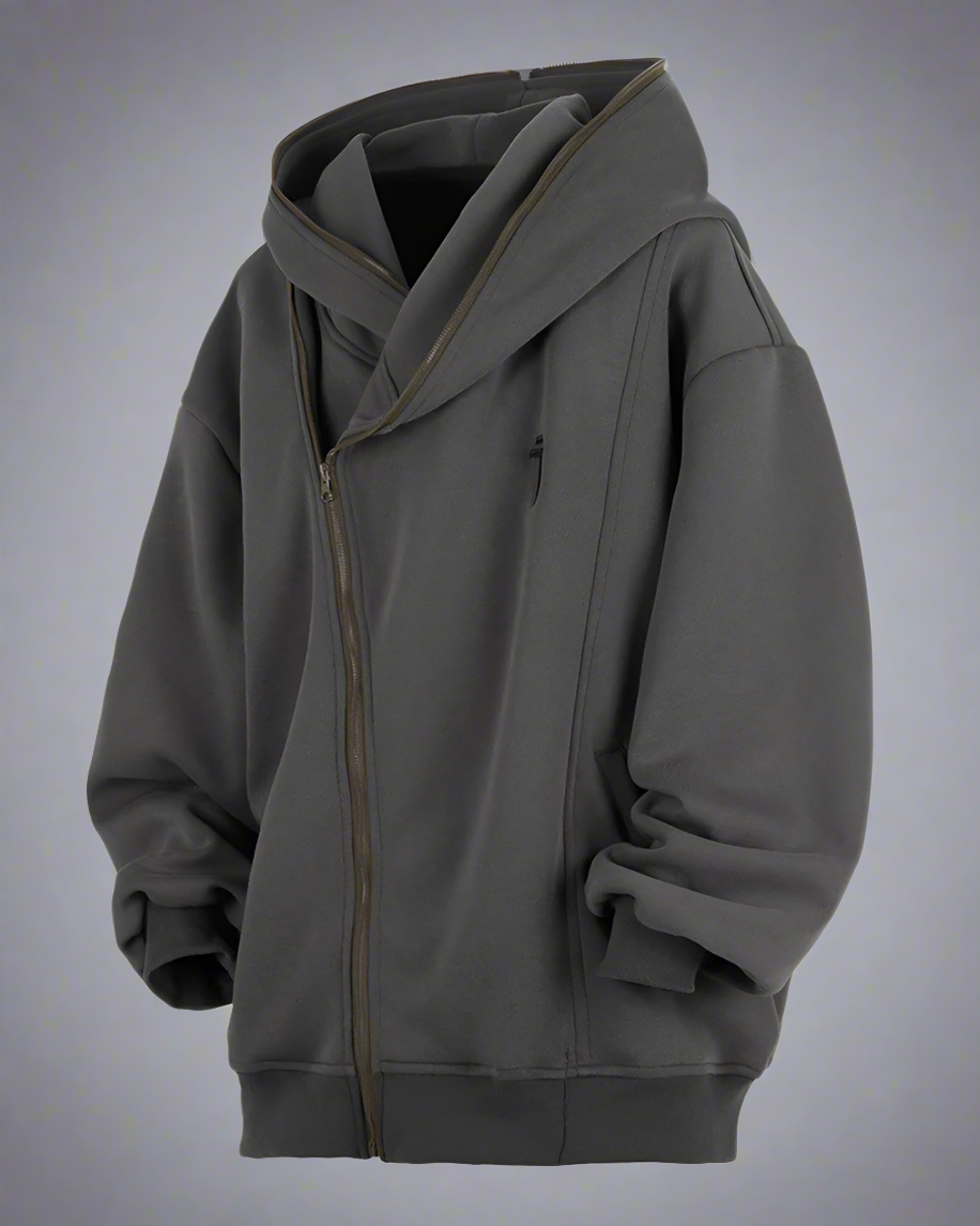 Stylish Diagonal Zip Hoodie