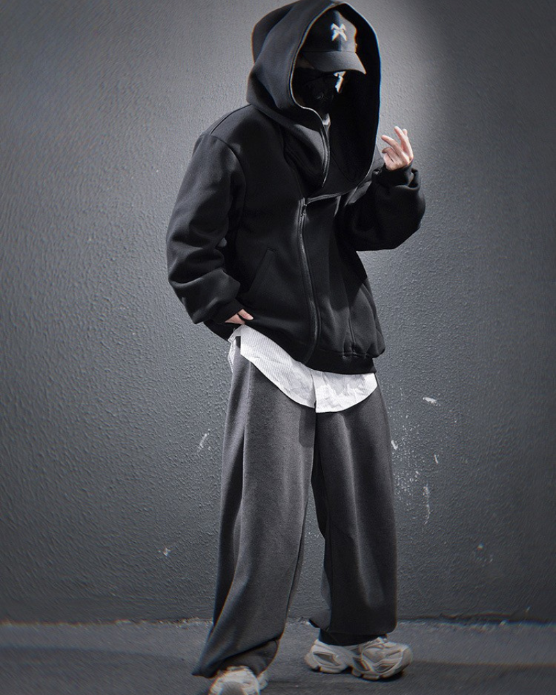 Stylish Diagonal Zip Hoodie