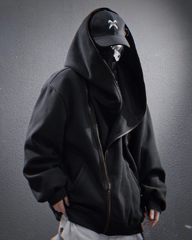 Stylish Diagonal Zip Hoodie