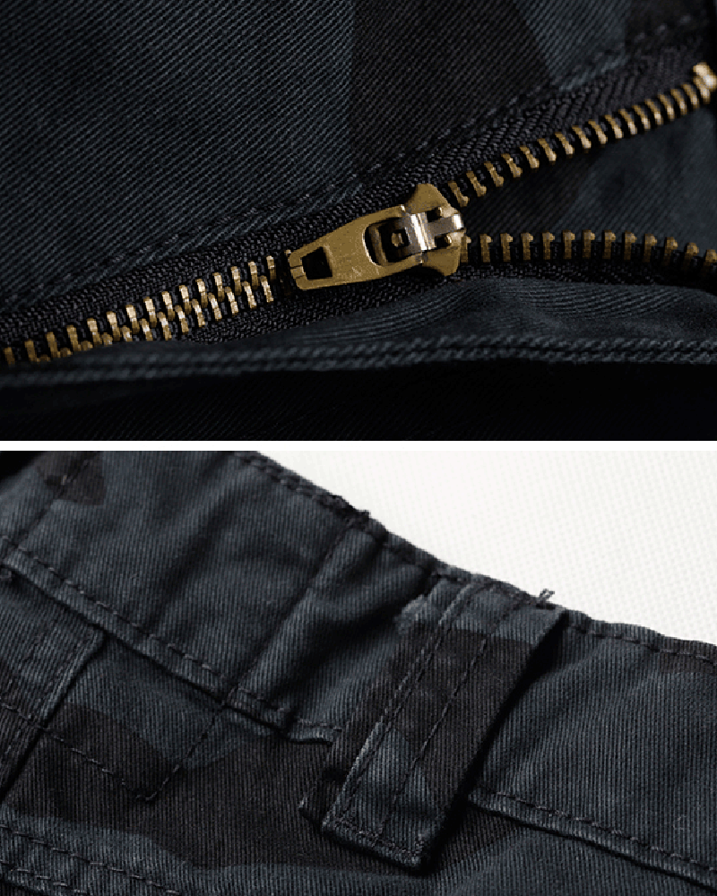 Stealthy Black Camo Cargo Trousers
