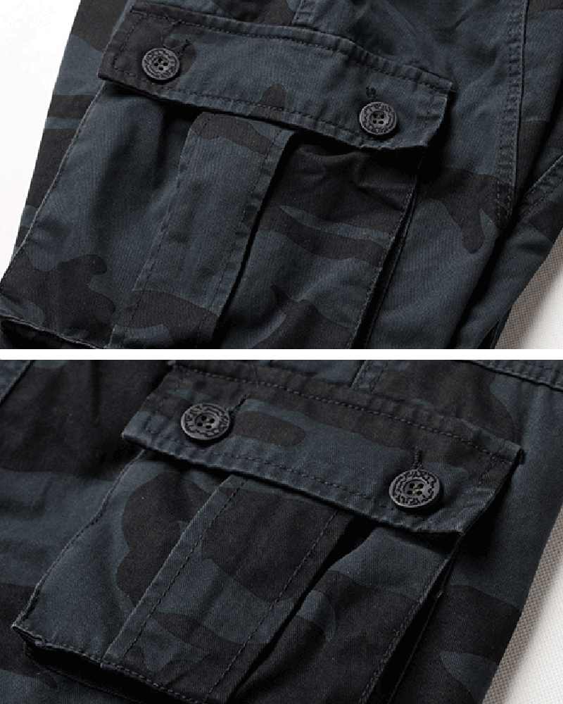 Stealthy Black Camo Cargo Trousers