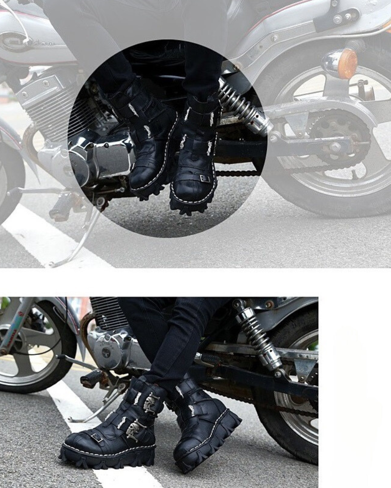 Bold Skull Biker Boots