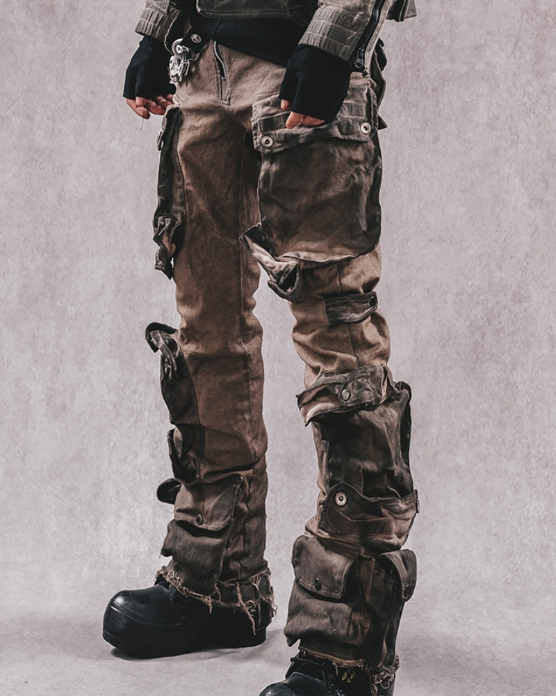 Trendy Distressed Flared Cargo