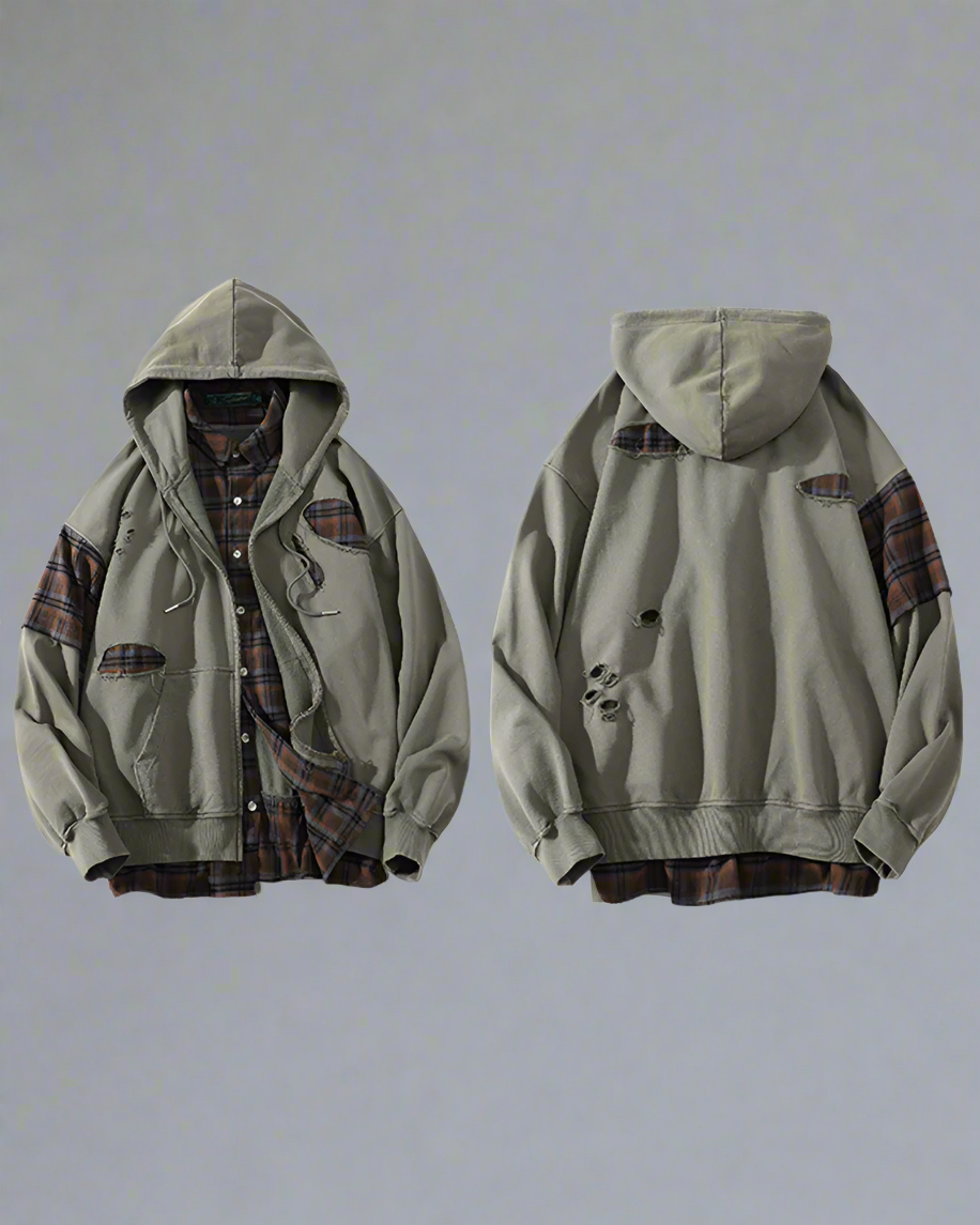 Edgy Ripped Hoodie Set