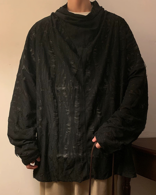 Chic Distressed High Neck Sweatshirt