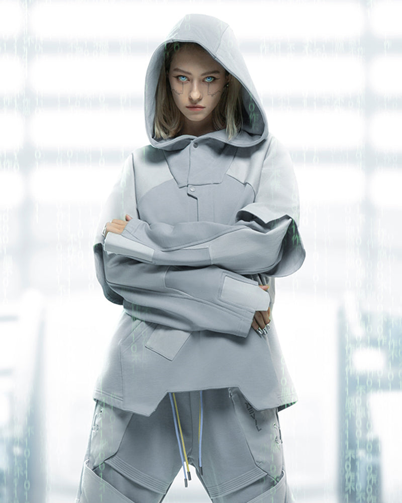 Futuristic Ghost Patchwork Hoodie