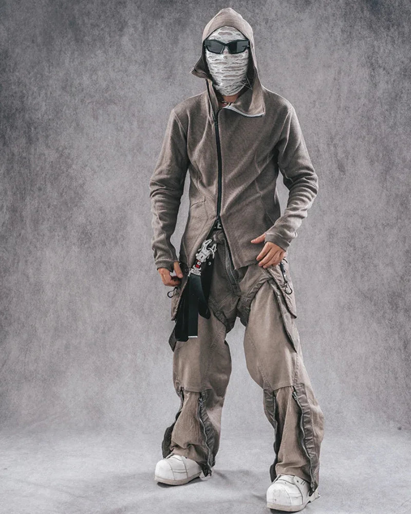 All-Season Zip-Up Hoodie - cyberpunk hoodie - Futuristic Brown Zip-Up Hoodie for Everyday Wear