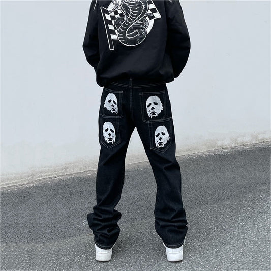 Baggy Jean Y2K - unique print jeans - Y2K Baggy Jeans with Unique Michael Myers Print