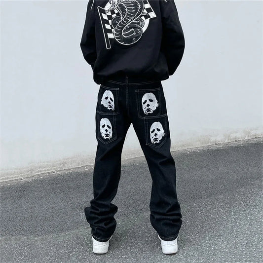 Baggy Jean Y2K - unique print jeans - Y2K Baggy Jeans with Unique Michael Myers Print