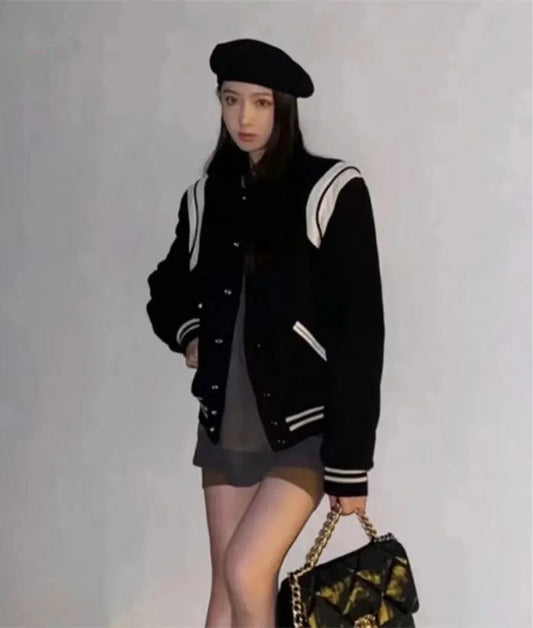 Black and White Varsity Jacket - varsity jacket - Classic Black and White Varsity Jacket