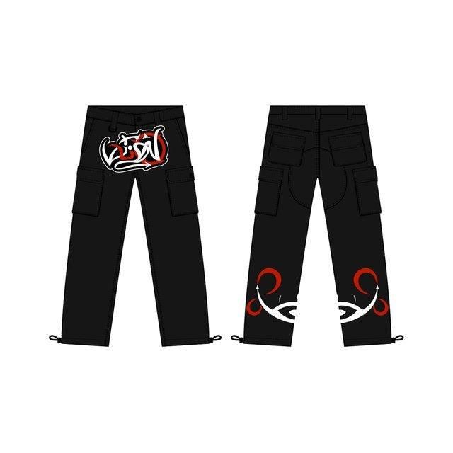 Black cargo graffiti - graffiti - Trendy Black Cargo Graffiti Pants for Streetwear