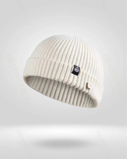 Buttoned Rib Knit Beanie - cold weather protection - Stylish Buttoned Rib Knit Beanie for Winter