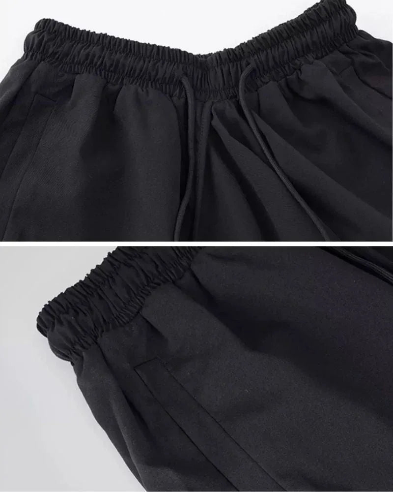 Chic Black Techwear Hakama Pants - adjustable waist pants - Chic Black Techwear Hakama Pants for Modern Style