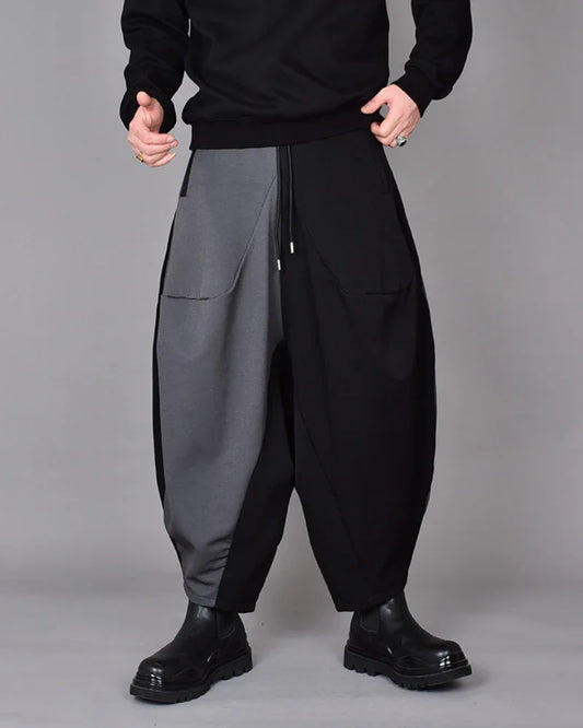 Chic Colorblock Harem Trousers - techwear hakama pants - Stylish Colorblock Harem Trousers for Modern Wear