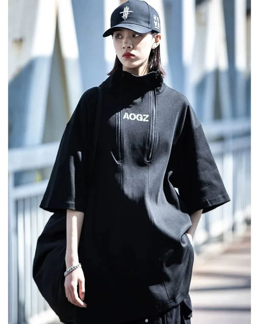 Chic High Neck Urban Top - stylish streetwear top - Chic High Neck Urban Top for Modern Style
