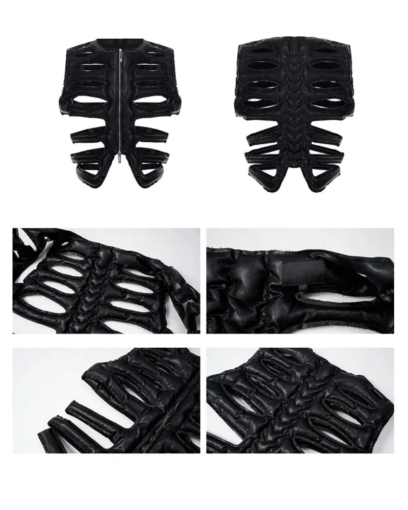 Chic Hollow PU Vest - urban adventures vest - Stylish Hollow PU Vest for Techwear Enthusiasts