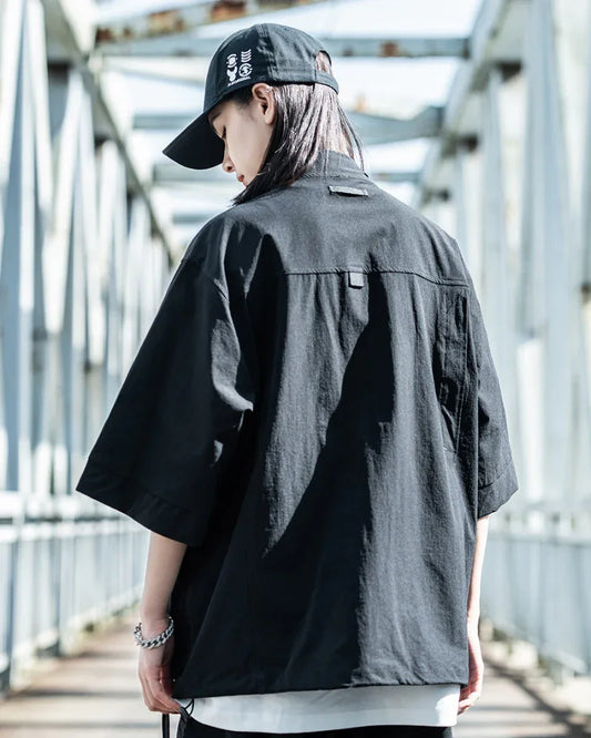 Chic Hooded Kimono Cover-up - techwear-inspired jacket - Chic Hooded Kimono Cover-up for Everyday Use
