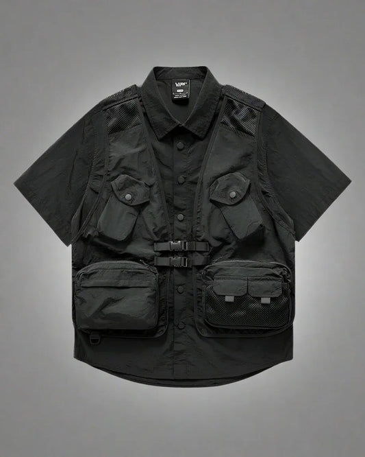 Chic Layered Look Shirt - stylish outerwear - Chic Layered Look Shirt in Black and Gray