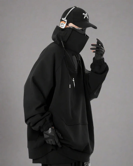 Chic Oversized Futuristic Sweatshirt - oversized sweatshirt - Chic Oversized Futuristic Sweatshirt in Black and Khaki