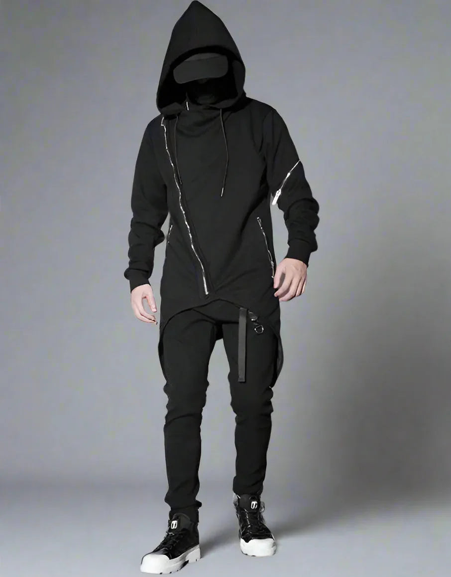Chic Urban Tech Zip Hoodie - urban style - Chic Urban Tech Zipper Hoodie in Black