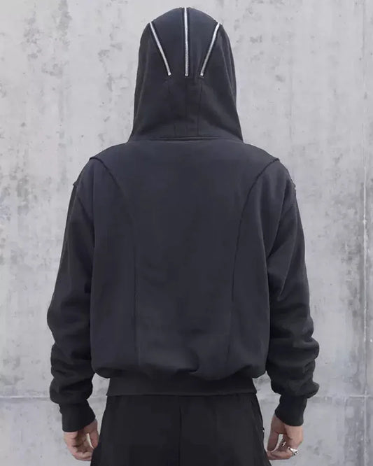 City Stylish Hoodie with Mask - hoodie - Stylish Full Zip Hoodie with Integrated Mask