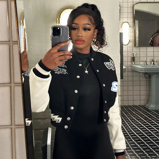 Cropped varsity jacket - varsity jacket - Trendy Cropped Varsity Jacket for Stylish Outfits