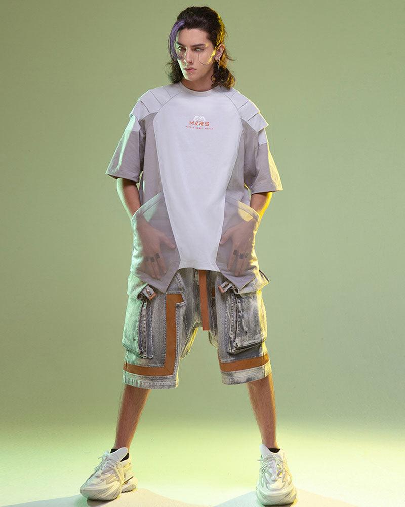 Futuristic Cargo Denim Shorts