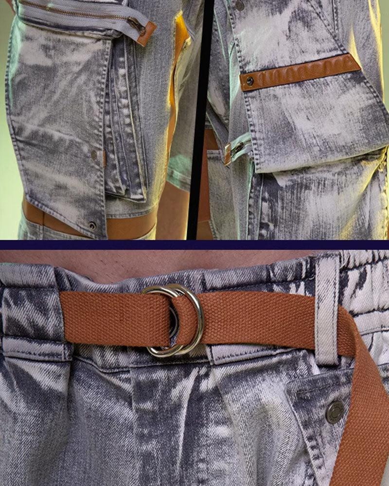 Futuristic Cargo Denim Shorts