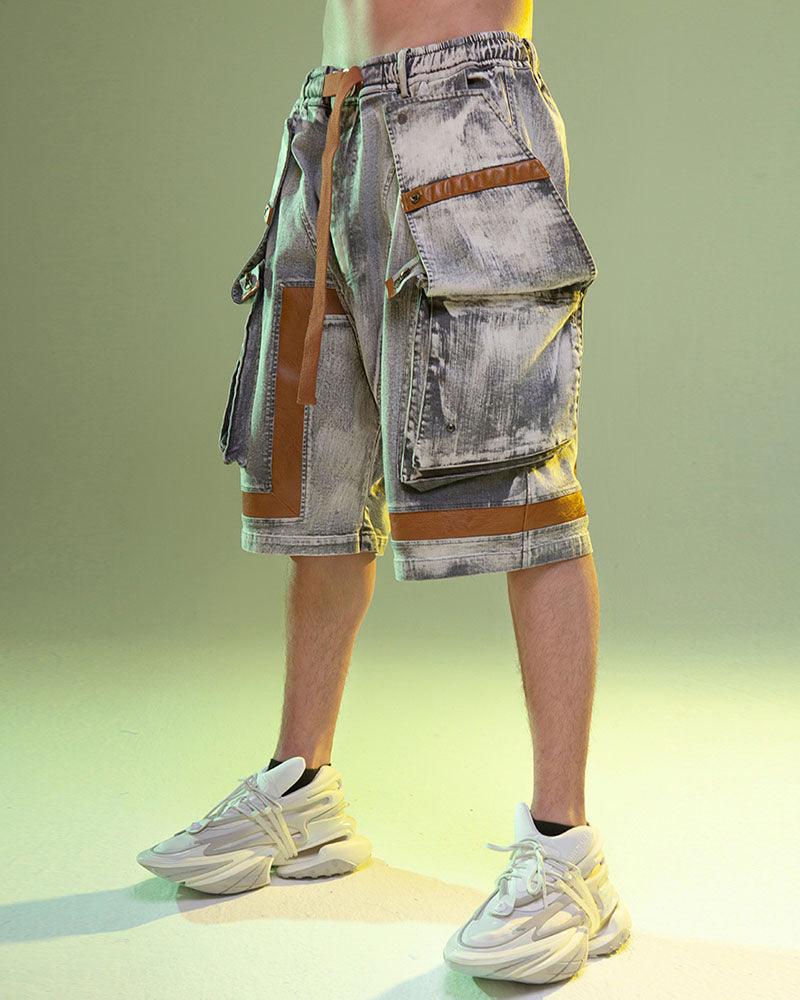 Futuristic Cargo Denim Shorts