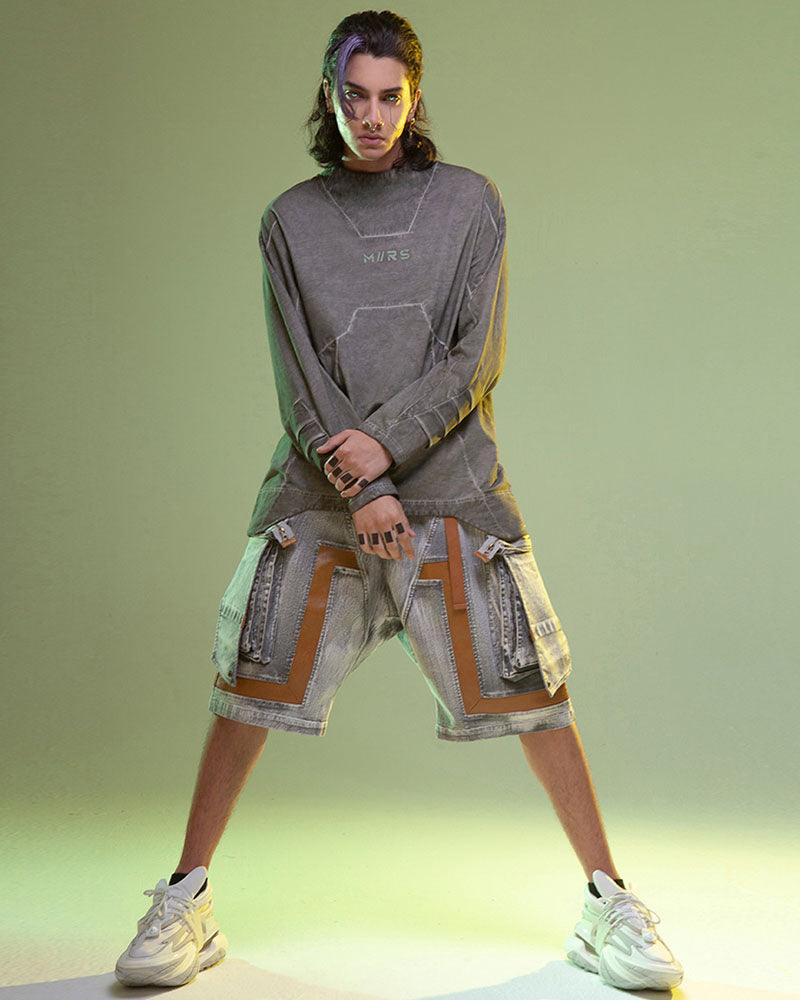Futuristic Cargo Denim Shorts