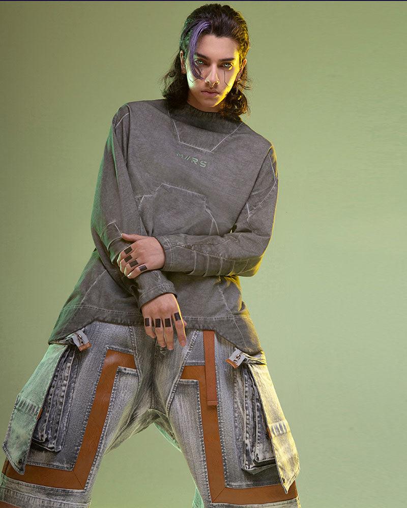 Futuristic Cargo Denim Shorts